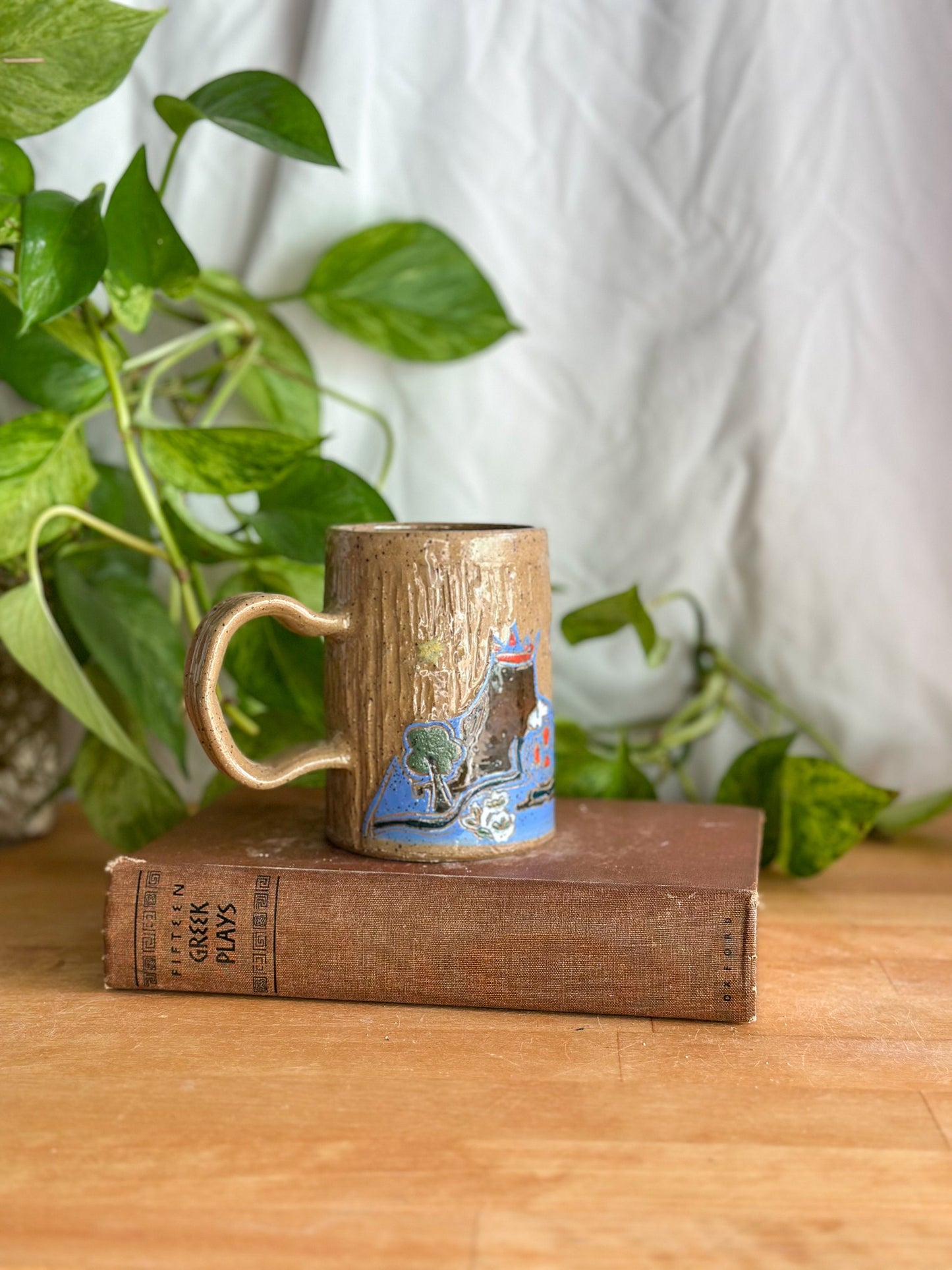 hand thrown coffee mug with unique handle