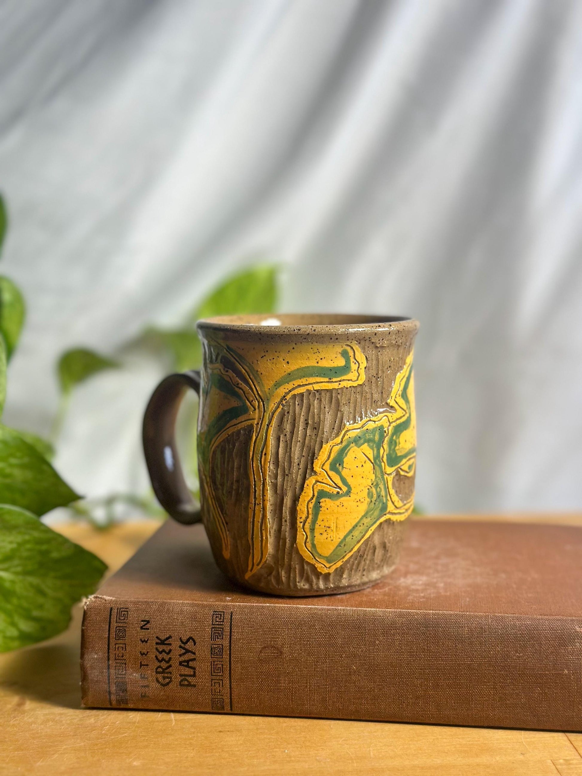 ginkgo leaf carved texture aesthetic mug