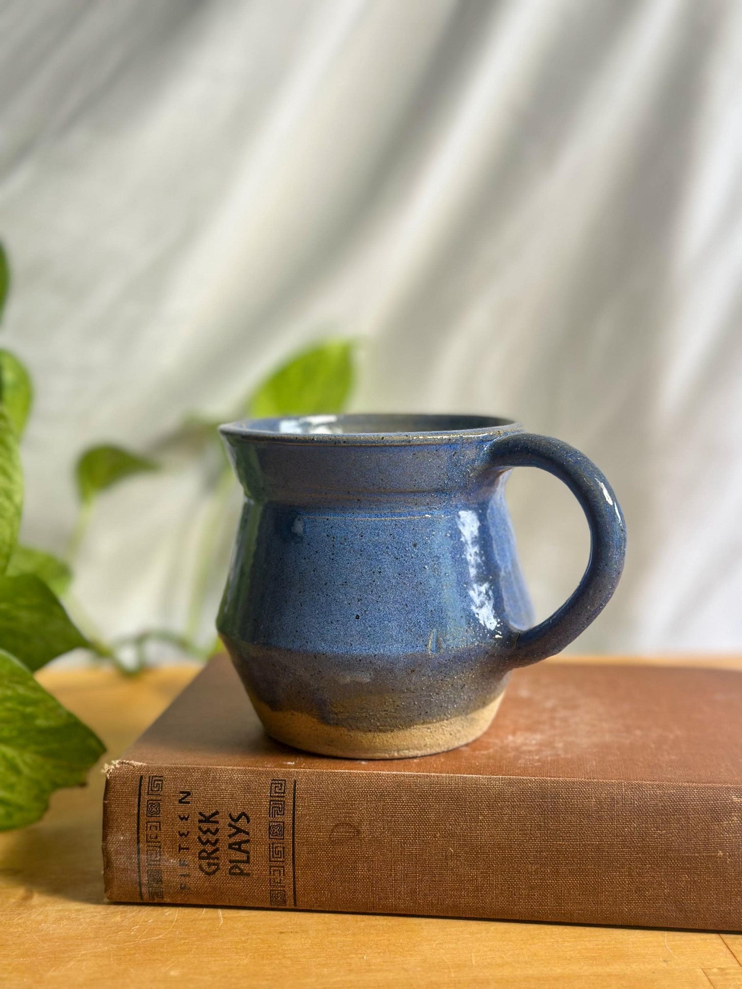 angular two toned blue ceramic mug