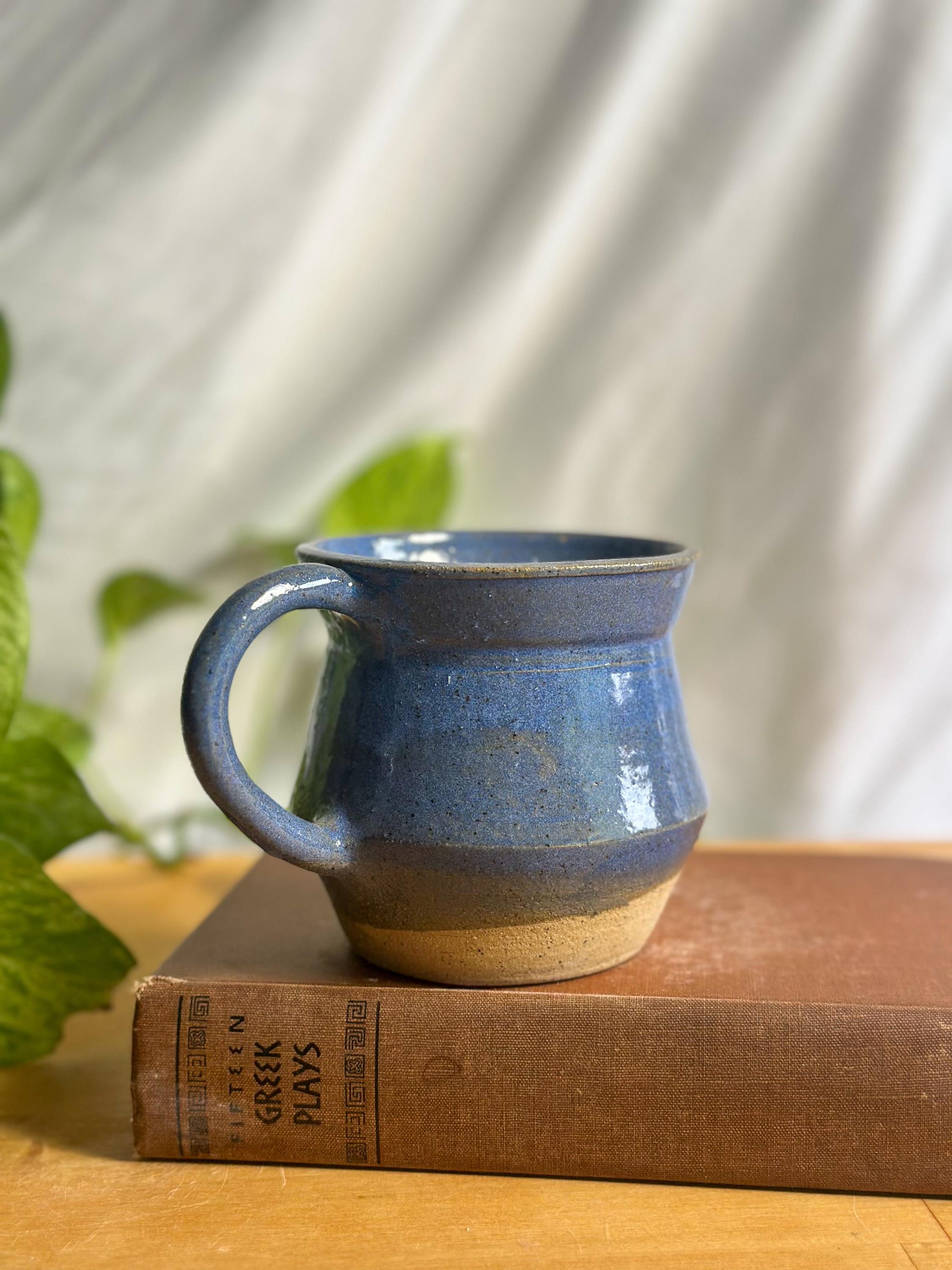 angular two toned blue ceramic mug