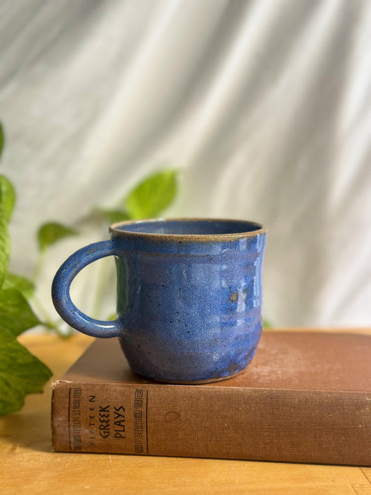 wide blue speckled coffee latte mug