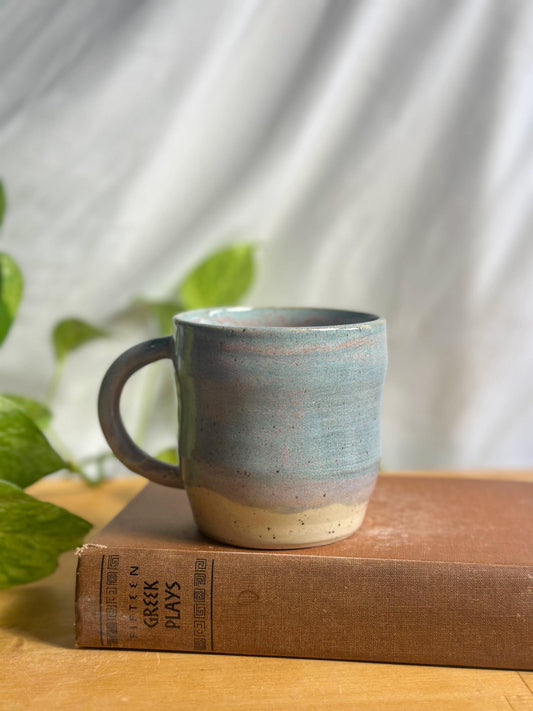 speckled green and pink drippy coffee mugs