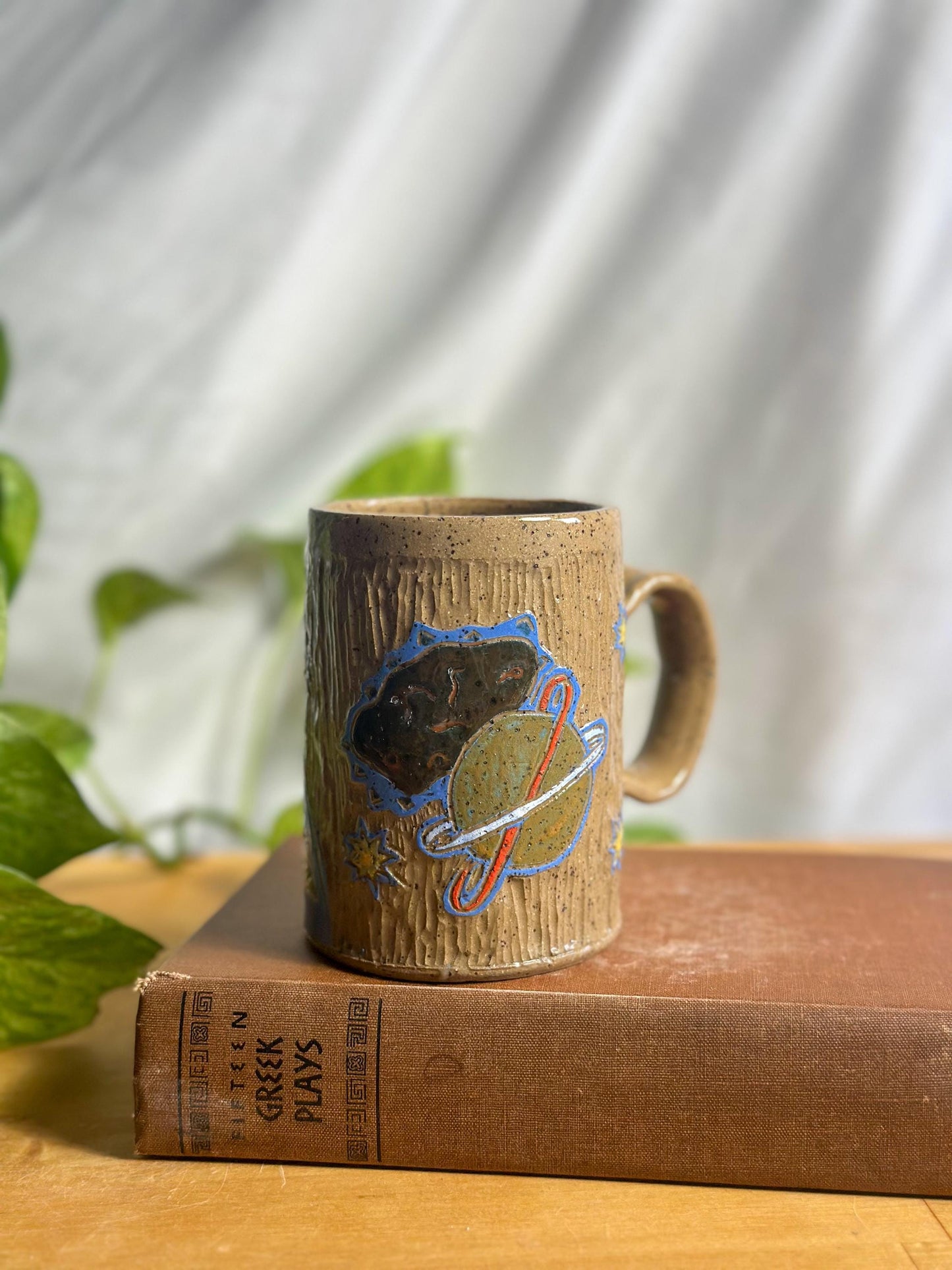 planet moon rock ceramic latte mug