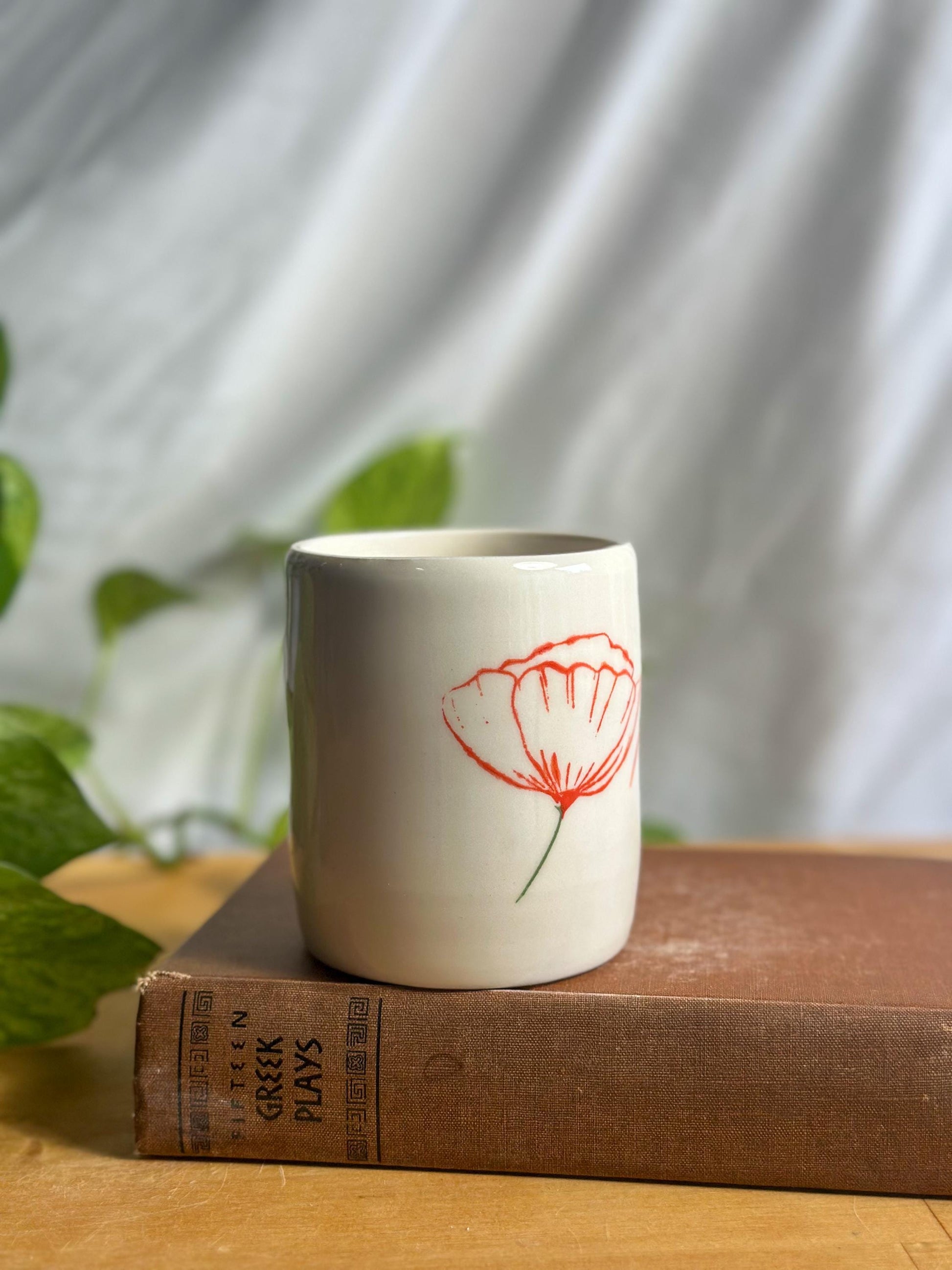 pale poppy flower ceramic tumbler mug cup