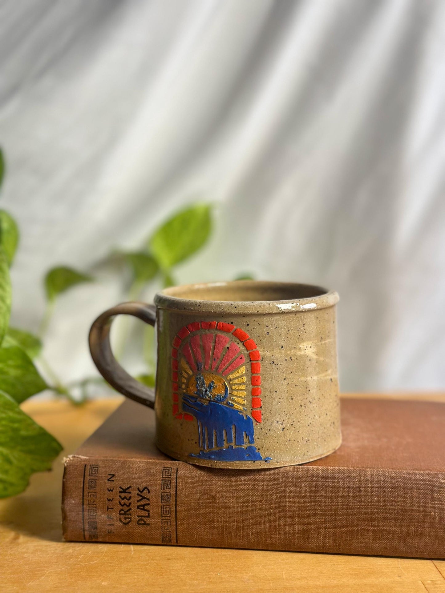 brown speckled sun & moon camping mug