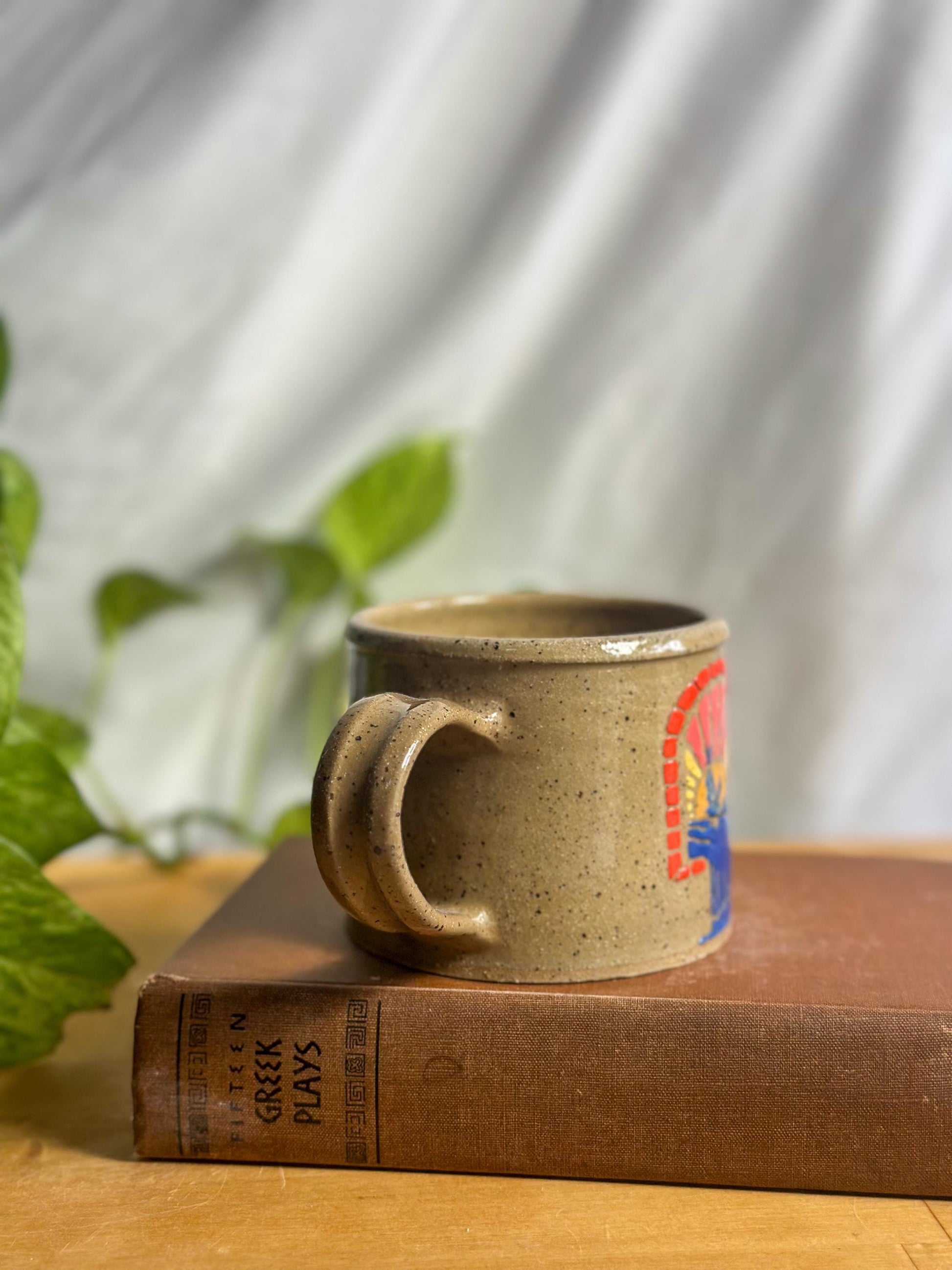 brown speckled sun & moon camping mug