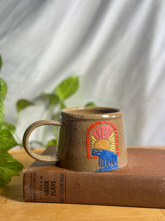 brown speckled sun & moon camping mug