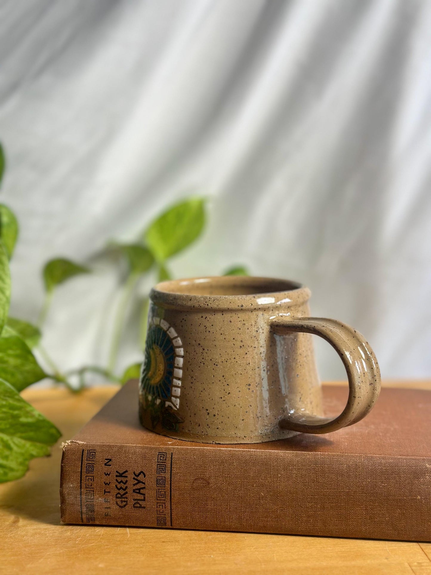 brown speckled sun & moon camping mug