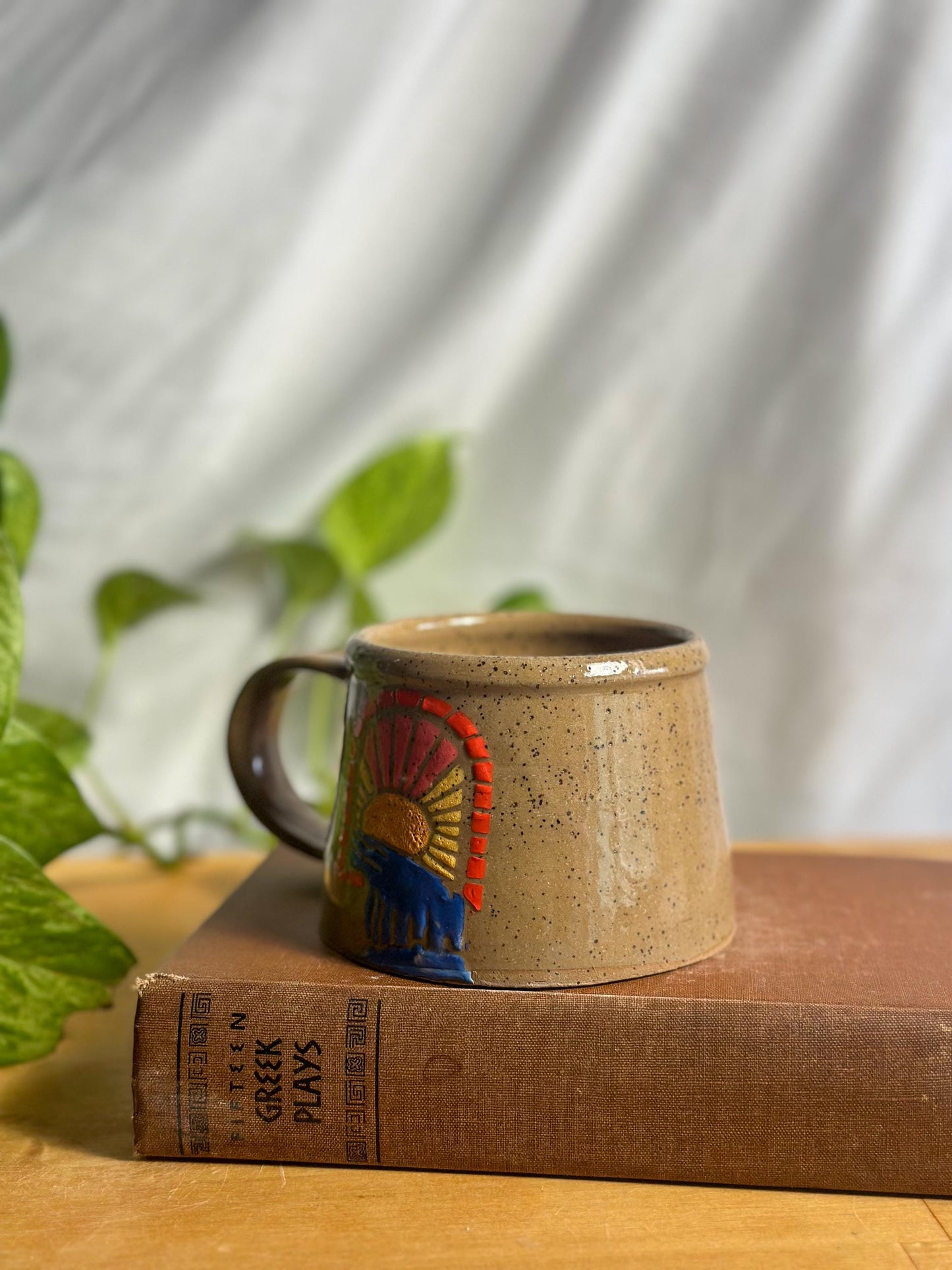 brown speckled sun & moon camping mug