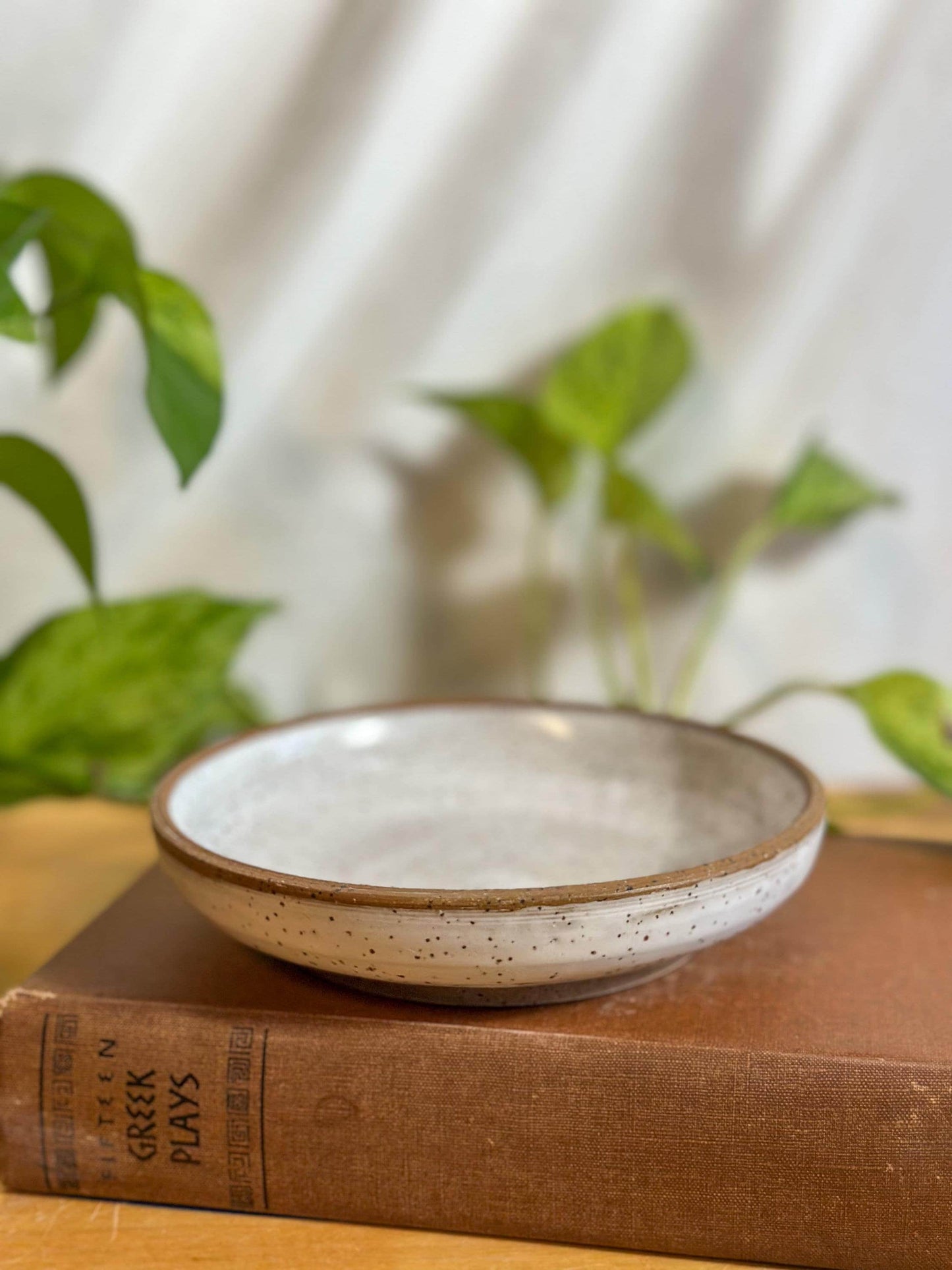 white and brown speckled modern small plate