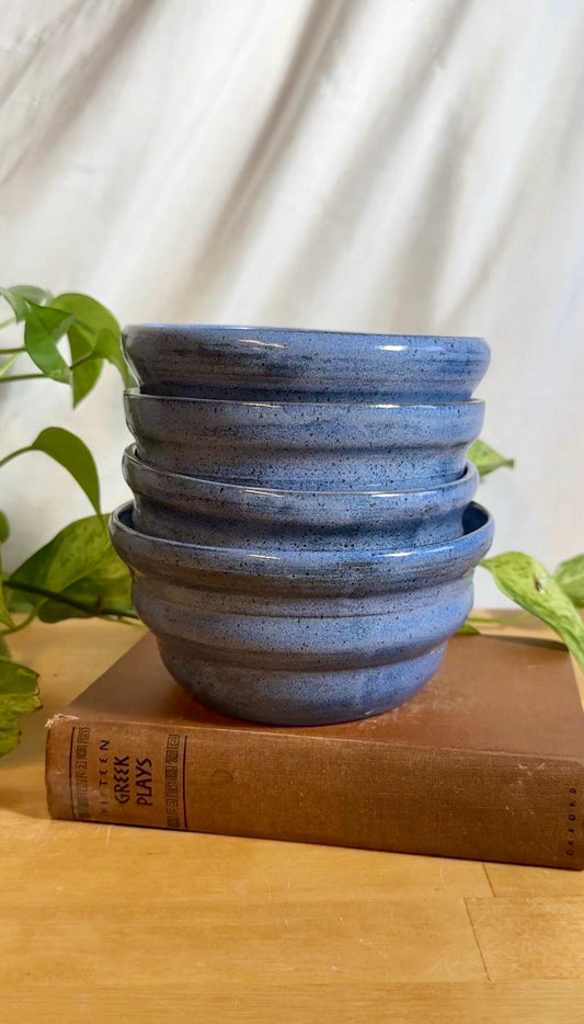 blue speckled soup bowls