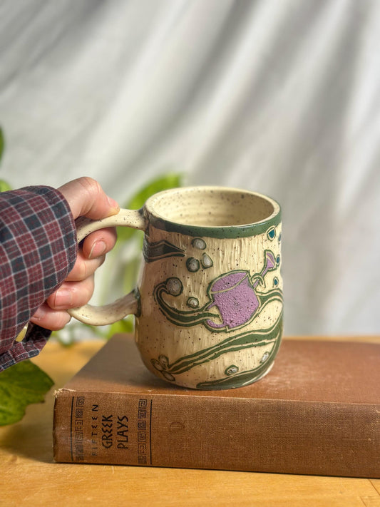 floral female body forest vines mug