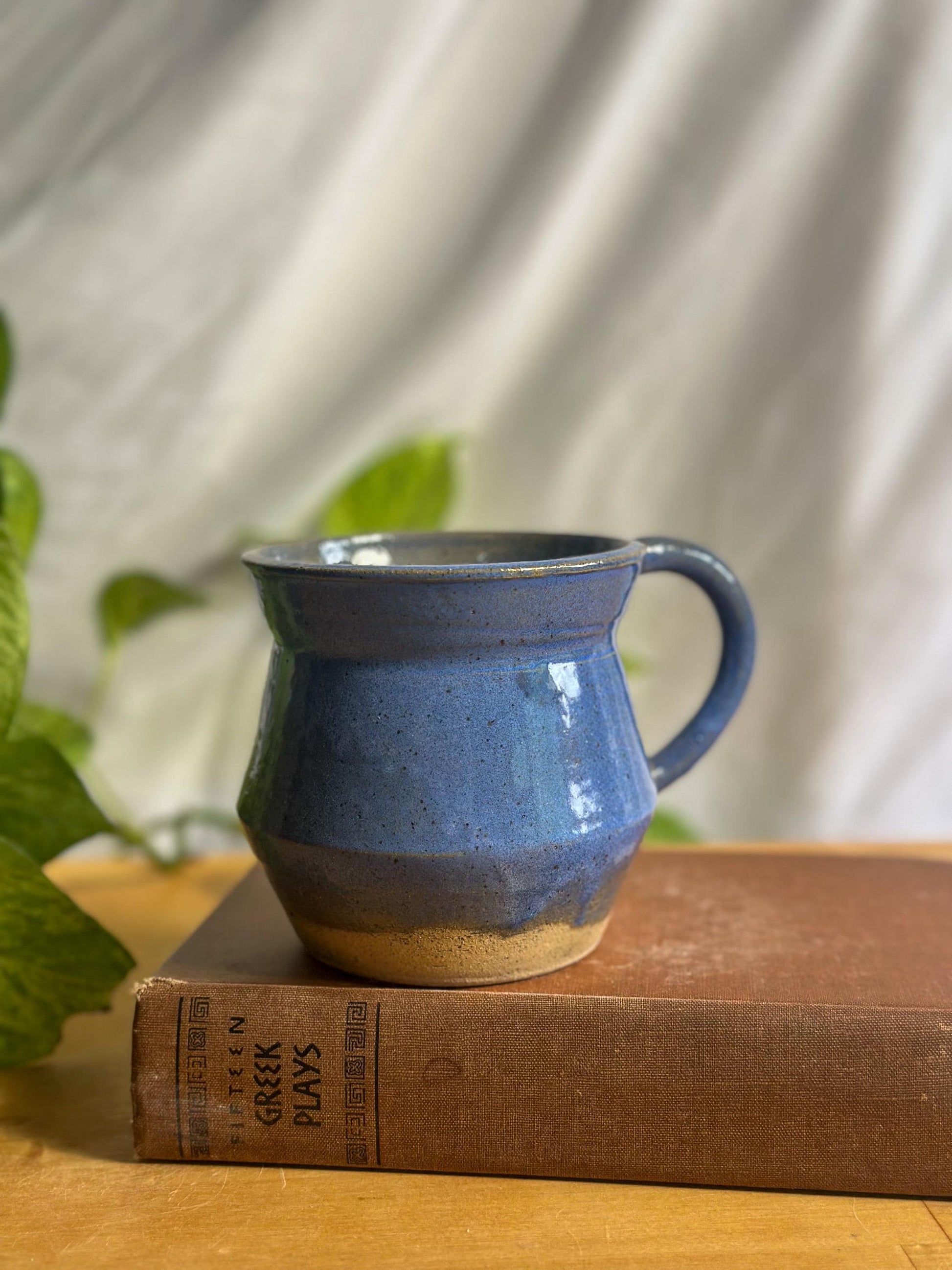 angular two toned blue ceramic mug