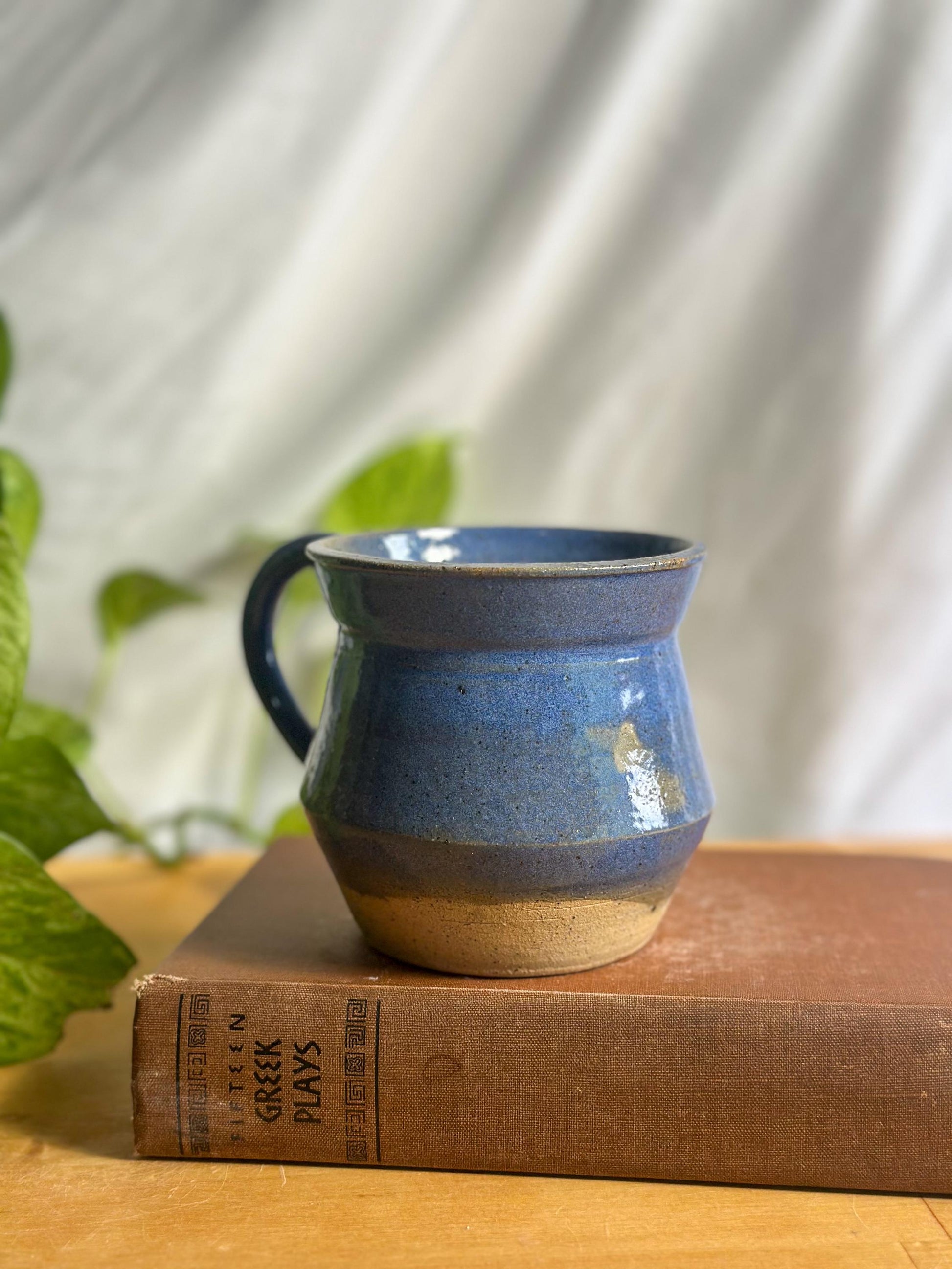 angular two toned blue ceramic mug