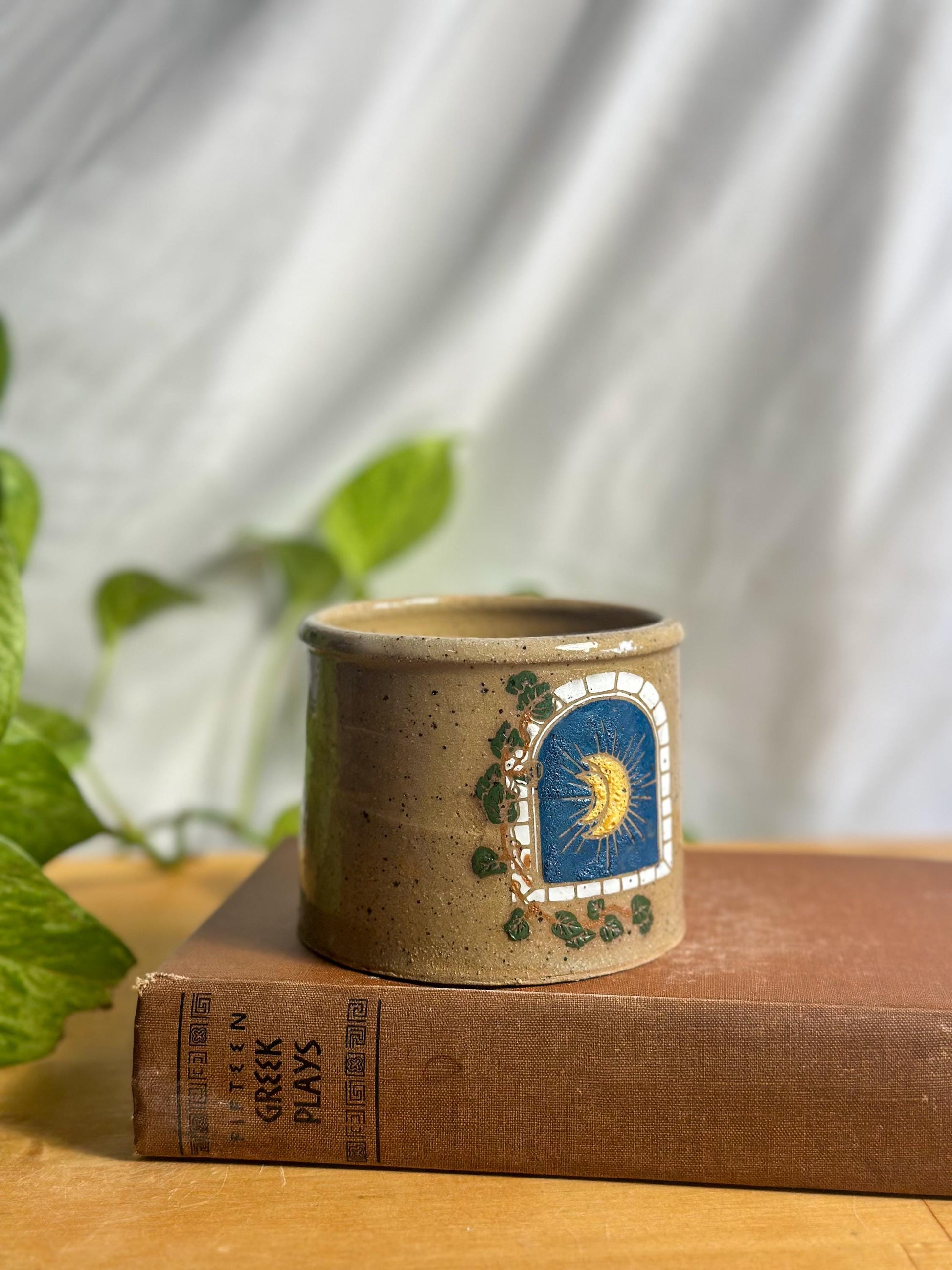 brown speckled sun & moon camping mug