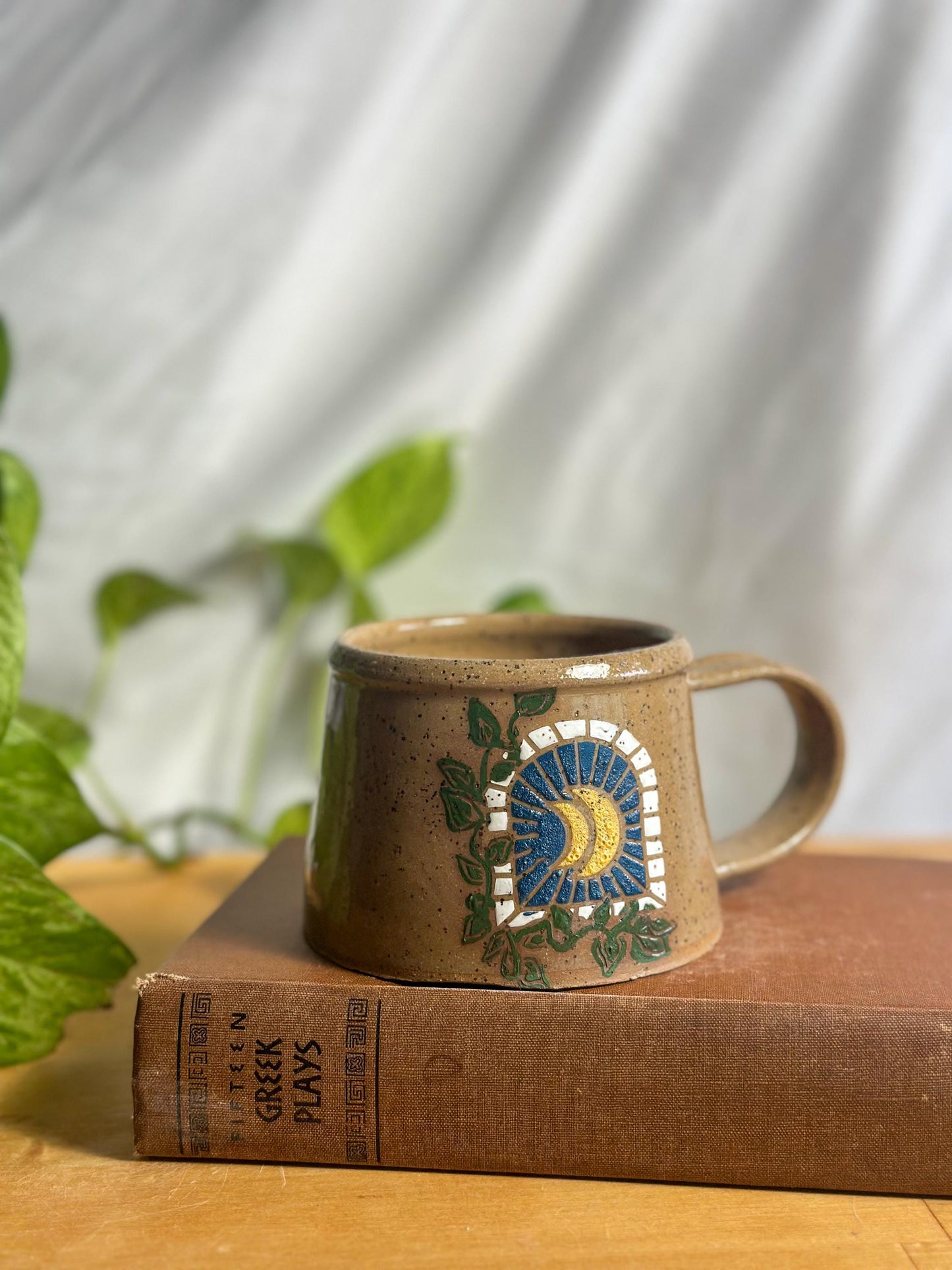 brown speckled sun & moon camping mug