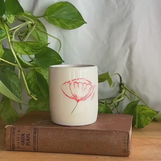 pale poppy flower ceramic tumbler mug cup