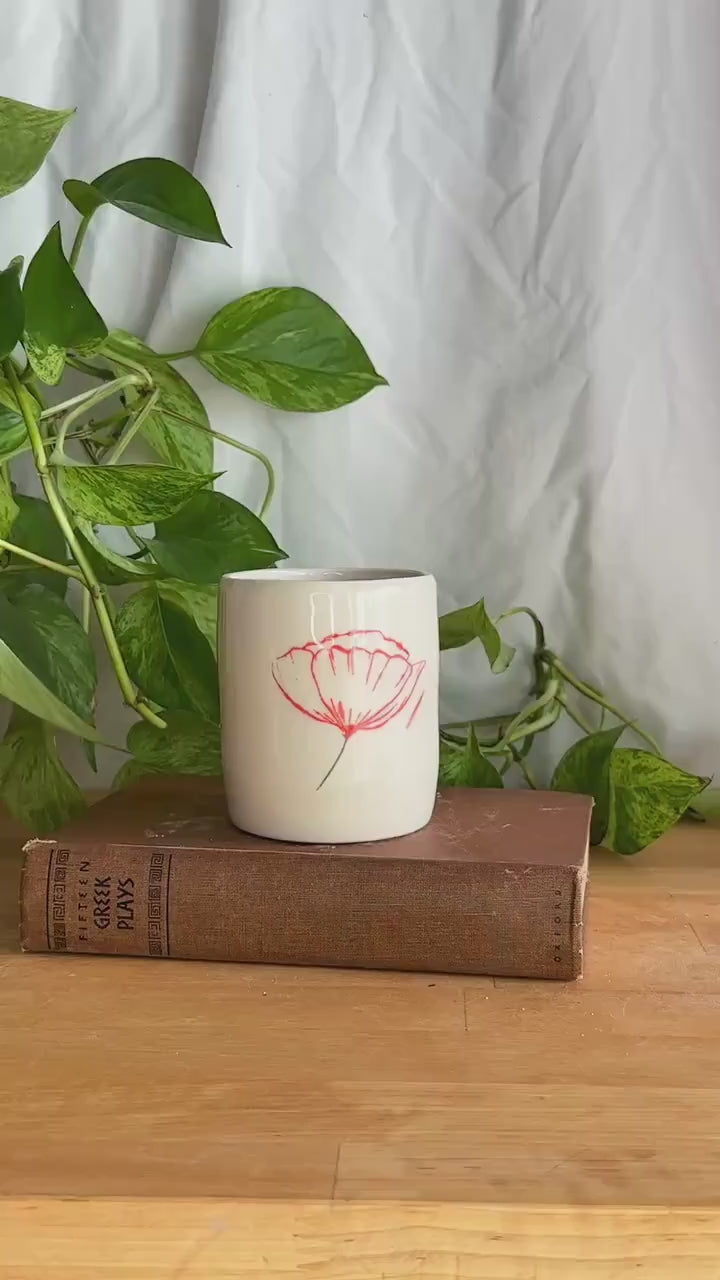 pale poppy flower ceramic tumbler mug cup