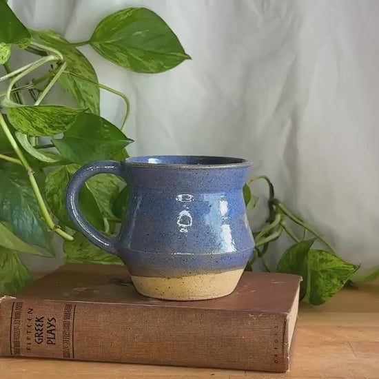 angular two toned blue ceramic mug