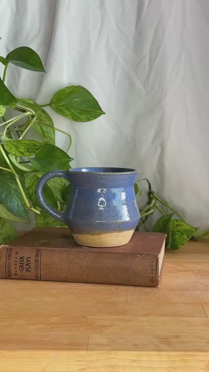 angular two toned blue ceramic mug