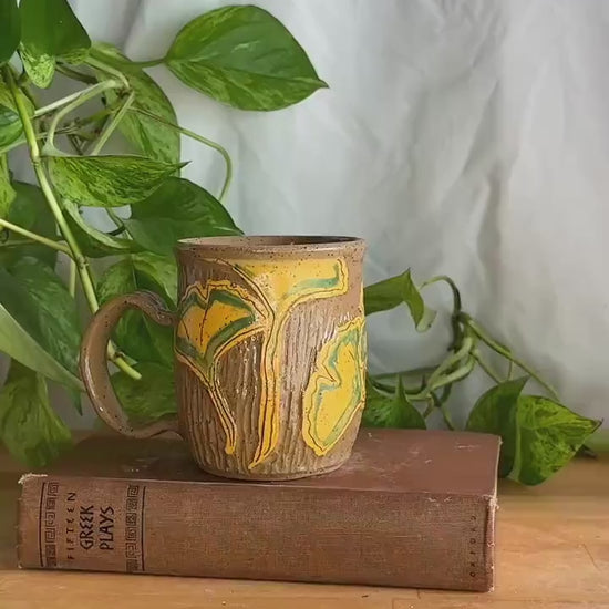 ginkgo leaf carved texture aesthetic mug