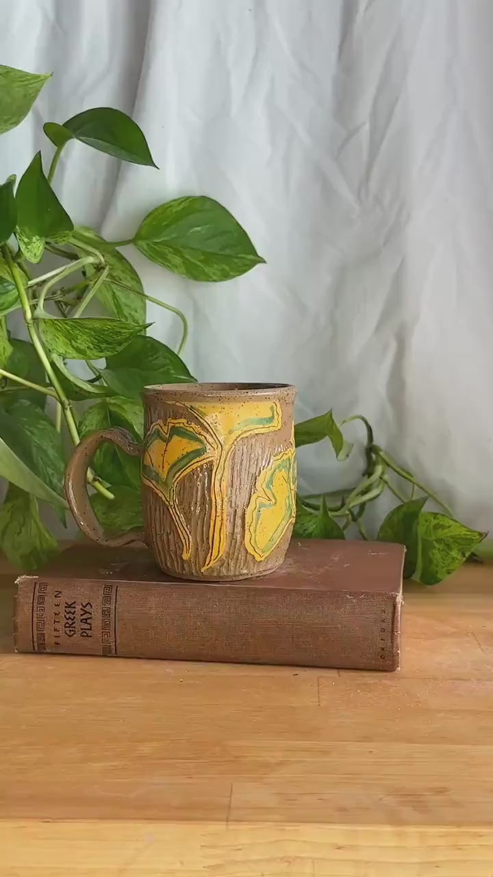 ginkgo leaf carved texture aesthetic mug